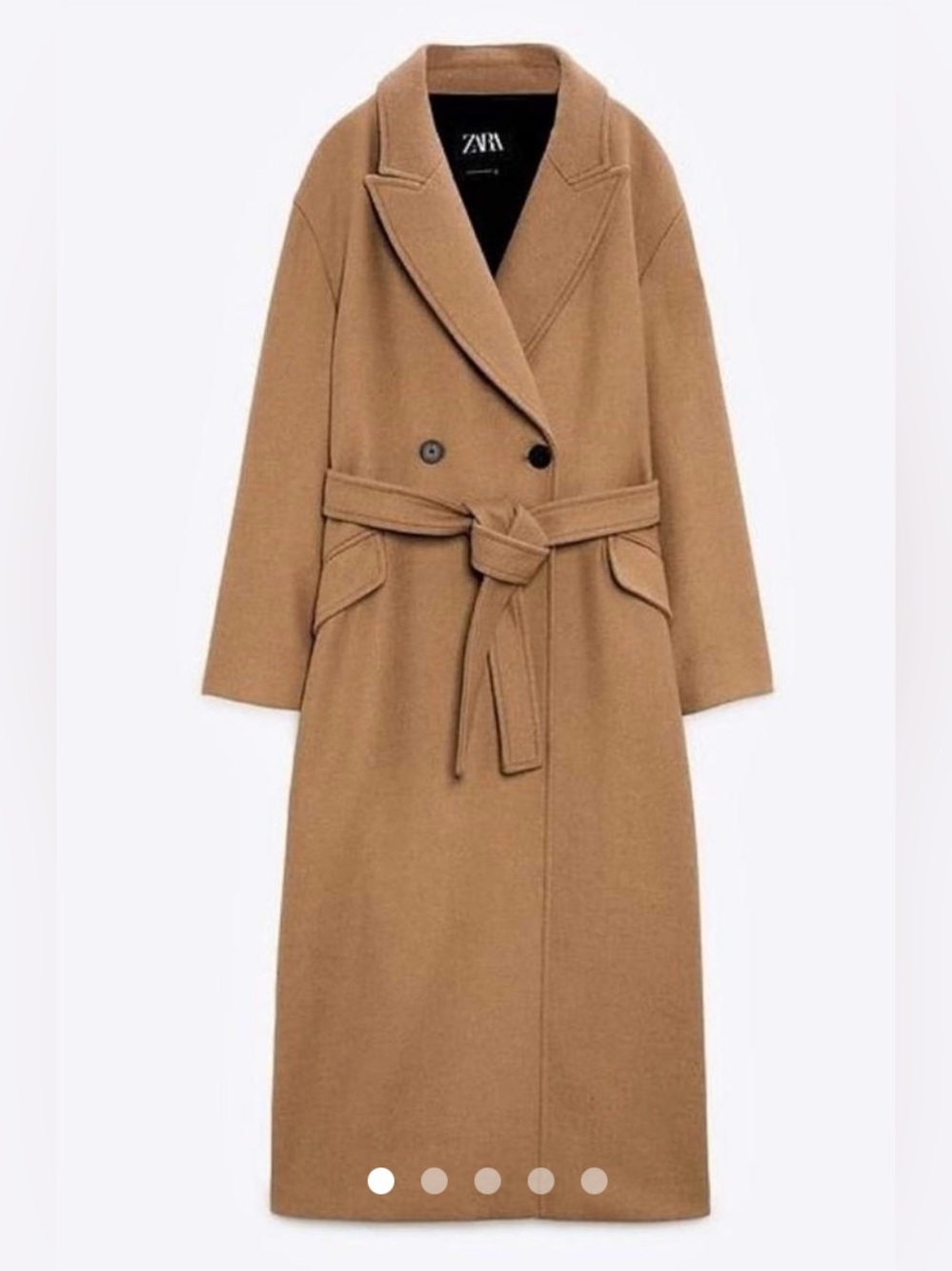 ZARA belted double-breasted wool blend coat size small taupe brown